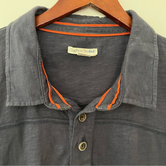 Carbon 2 Cobalt Navy Blue w Orange Details Polo Mens 100% Cotton Large - Picture 4 of 8